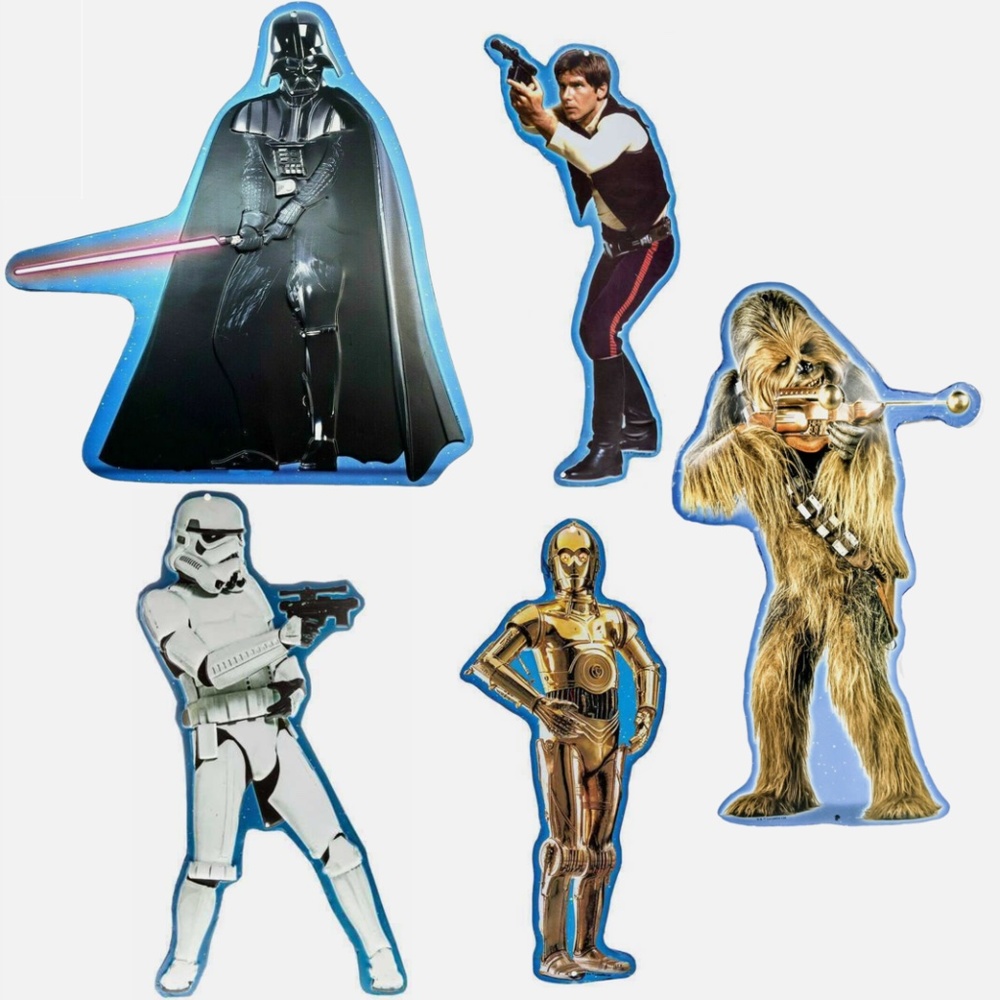 Lot of 5 Star Wars Darth Vader Hans Solo Chewbacca C3PO Stormtrooper Metal Signs